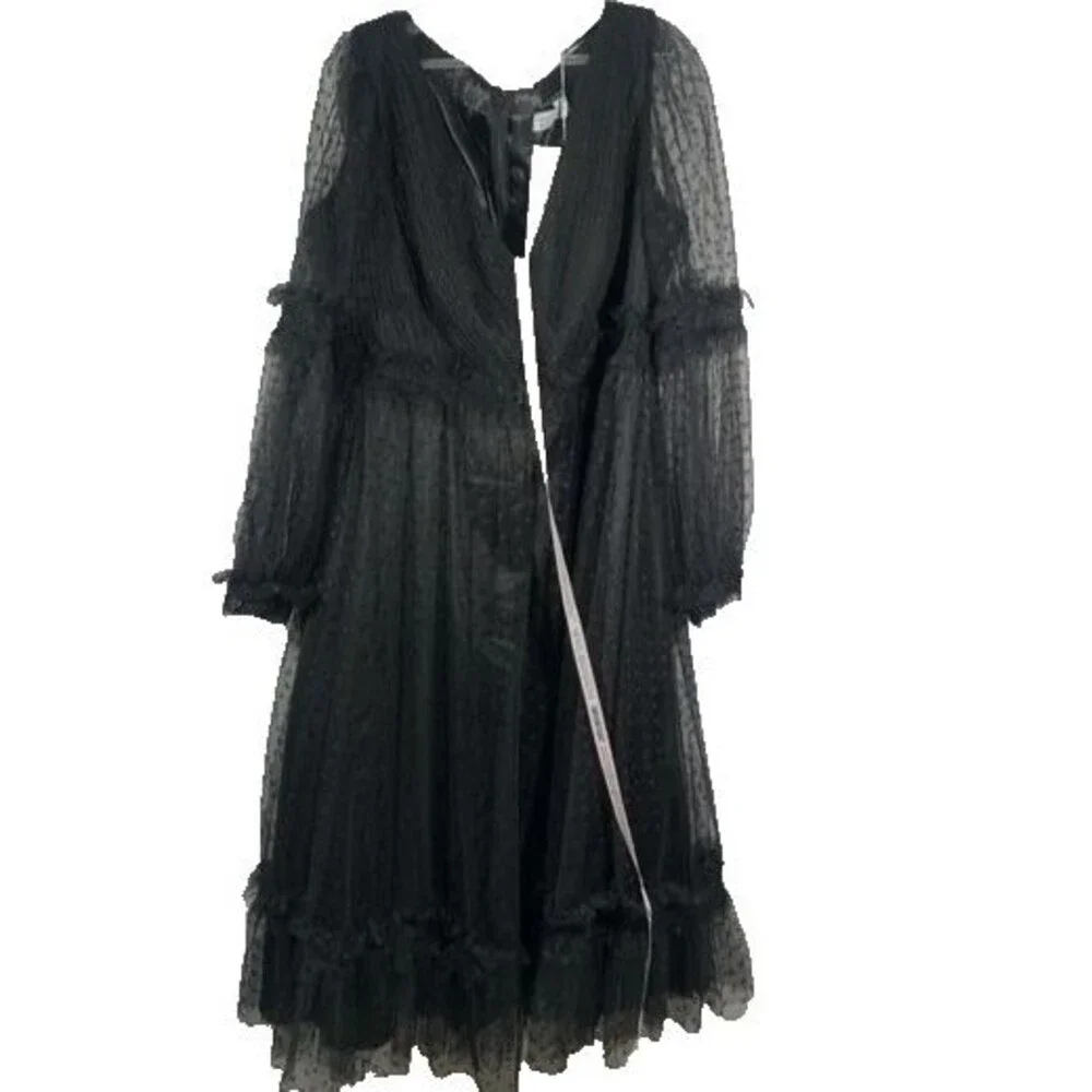 MAC‎ DUGGAL 68567 20W SHEER SLEEVE SWISS DOT BLACK MIDI DRESS BLACK - Picture 4 of 5